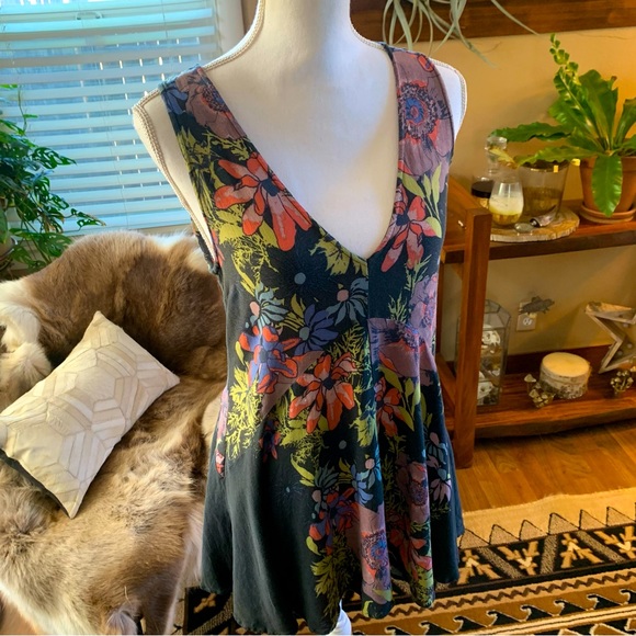 Free People Women's Venice Floral Tie Front Top Purple Size X-Small